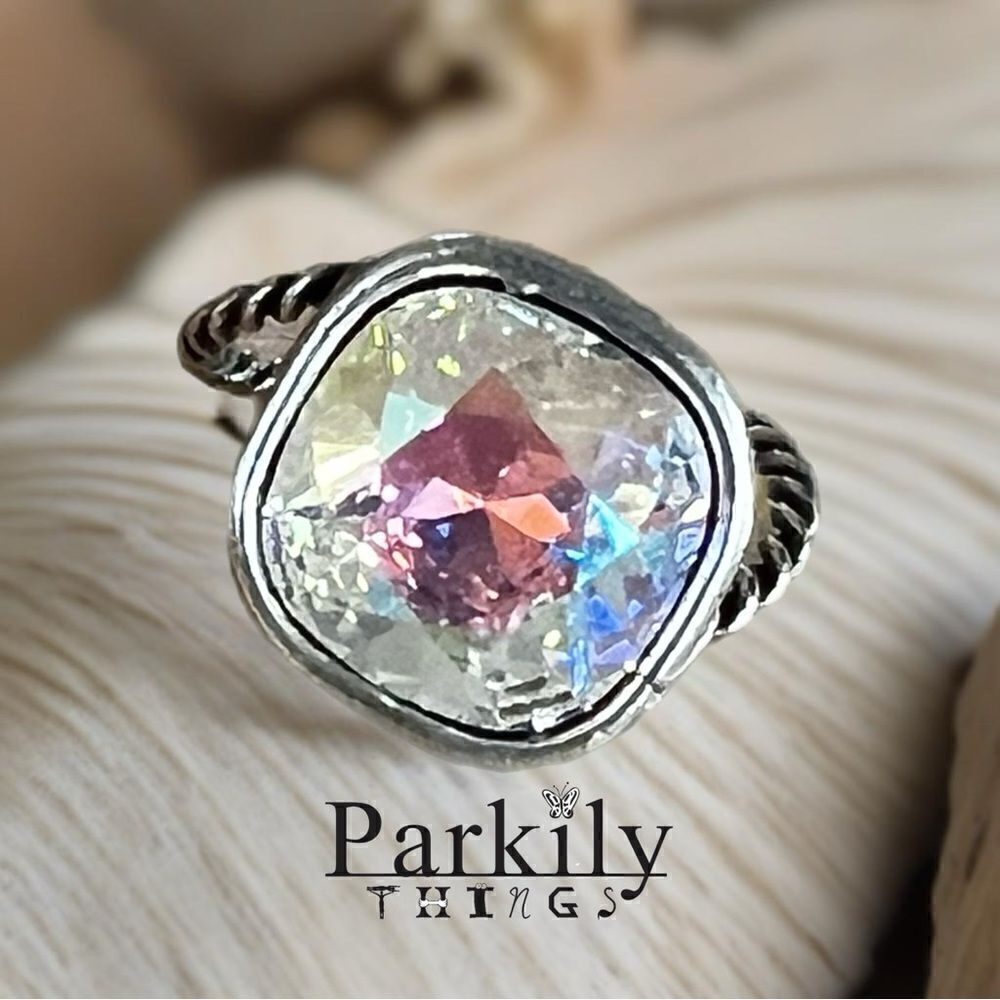Handcrafted sparkly ring made with a clear Swarovski crystal in ring size 6